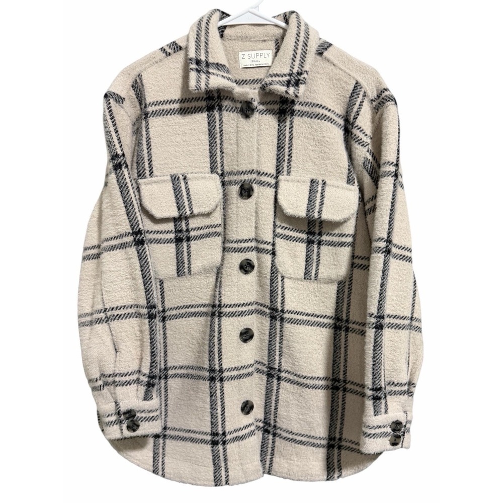 Z Supply Plaid Tucker Shirt Jacket Crystal Grey Women's Size Small